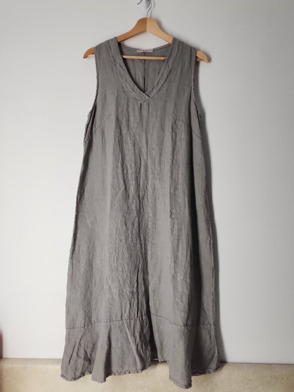 Francesca Bettini Made Italy 100% Linen Lagenlook Sleeveless Dress S gray